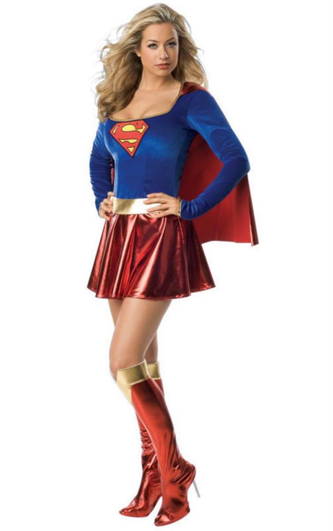 Wholesale-Supergirl Cosplay Costumes Clothes Super Woman Sexy Fancy Dress with Boots GirlsHalloween Costumes