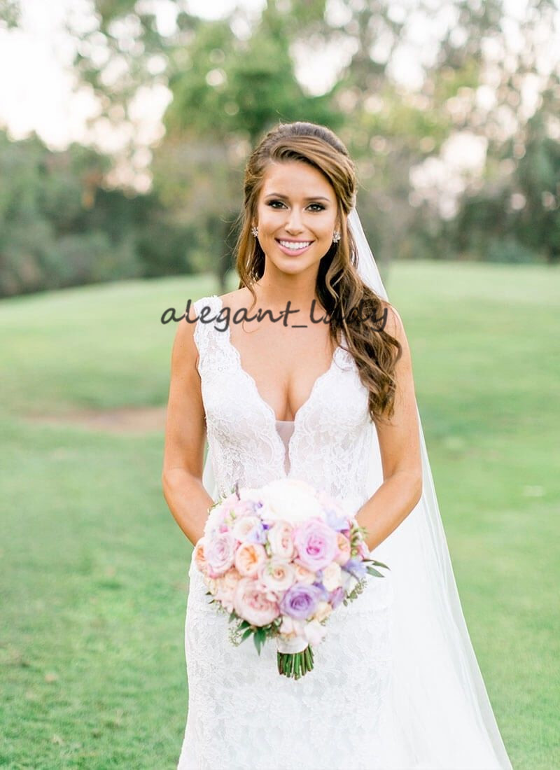 Full Lace Mermaid Wedding Dresses with Detachable Train 2019 V-neck Crystal Sash Outdoor Garden Bridal Gowns Wedding Dress Robe De Mariee