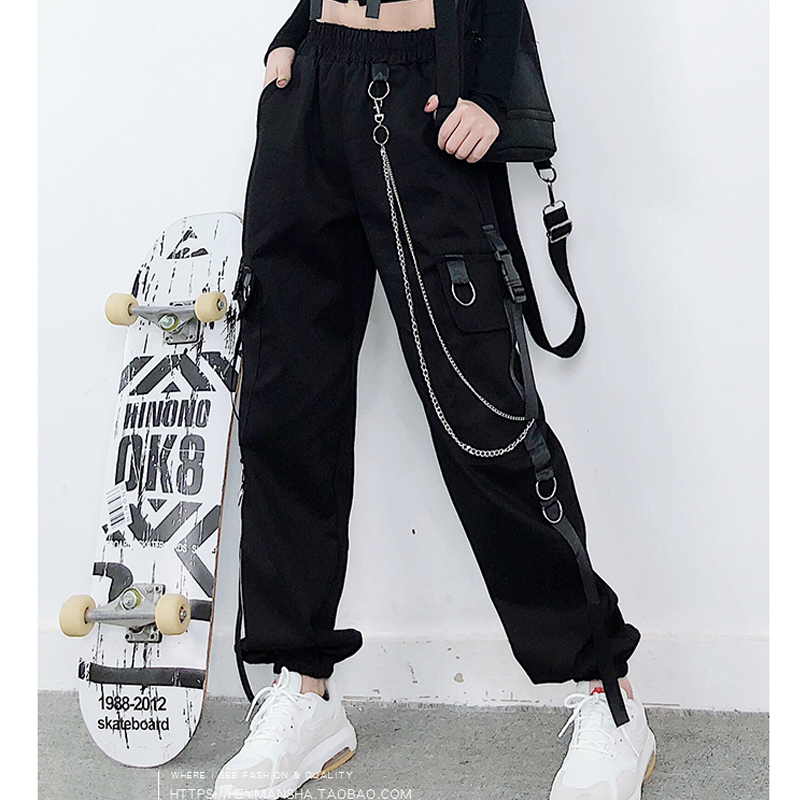 Harajuku Women accessory Streetwear Cargo Pants Black Ankle Length Elastic Waist jogger Women Loose Trousers Plus Size Pants, 01
Harajuku Women accessory Streetwear Cargo Pants Black Ankle Length Elastic Waist jogger Women Loose Trousers Plus Size Pants, 01