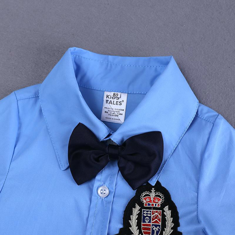 Discount Boy Clothing Set Gentleman Summer Fashion Blue Shirt + Shorts Baby Clothes Suit For Wedding Party Boy Formal Set