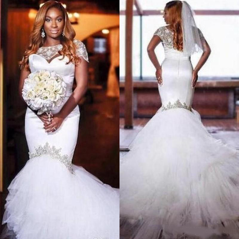 Chic Lace Long Train Mermaid Beach Wedding Dresses Custom Made V Neck Full Length Fishtail Bridal Wedding Gown