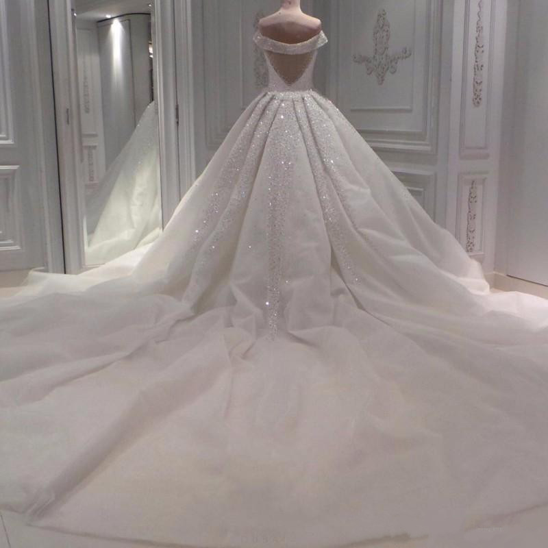 sparkly beaded wedding dresses gorgeous off shoulder tulle ball gowns bridal dress custom made tulle wedding gown vestido de noiva