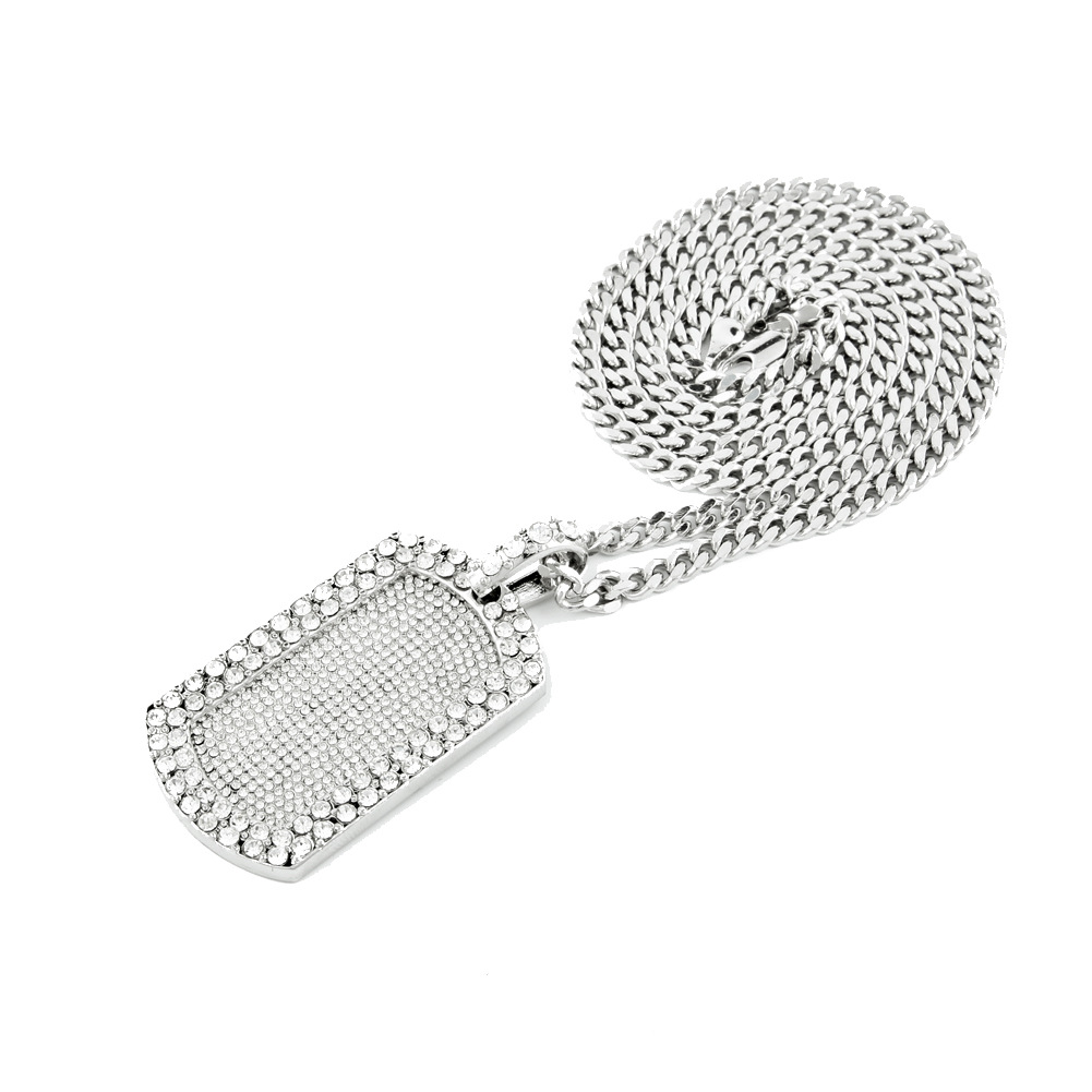 Hip Hop Iced Out Gold Silver Bling Dog Tag Army Card Chain Necklace Full Diamond Rapper guys Cuban Chains Jewelry Gifts for Men and Women