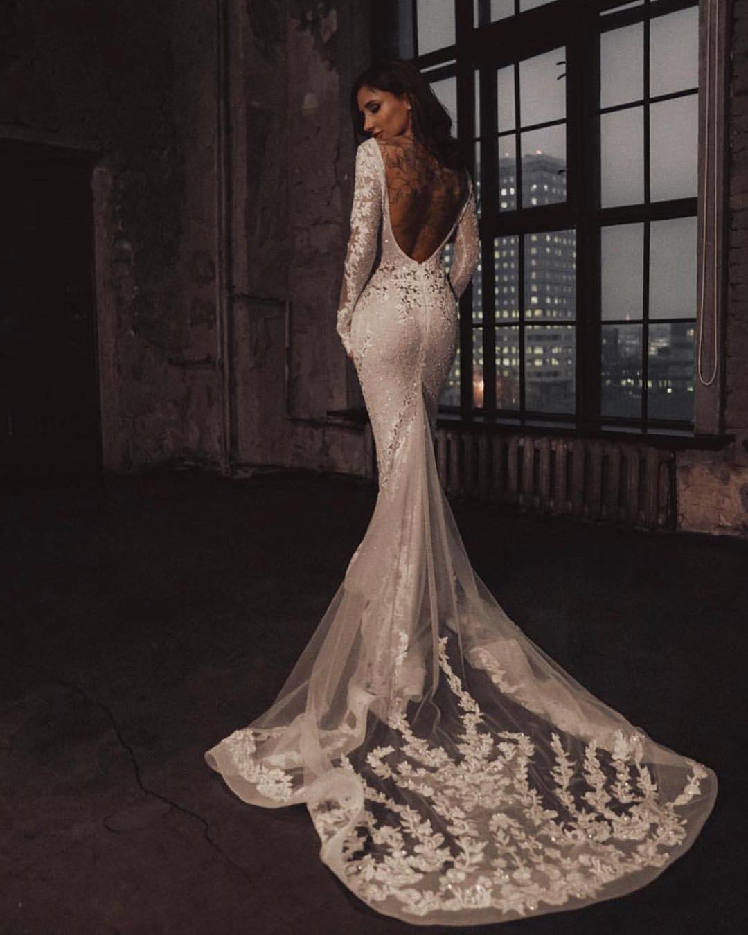 sexy mermaid dresses vintage long sleeve jewel neck lace beading garden country bridal gowns wedding dress robe de mariage