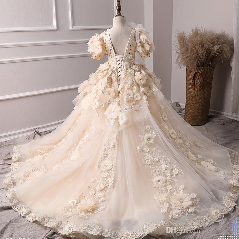 arabic princess wer dresses for wedding ball 3d ral lace girl communion dress prom pageant gown