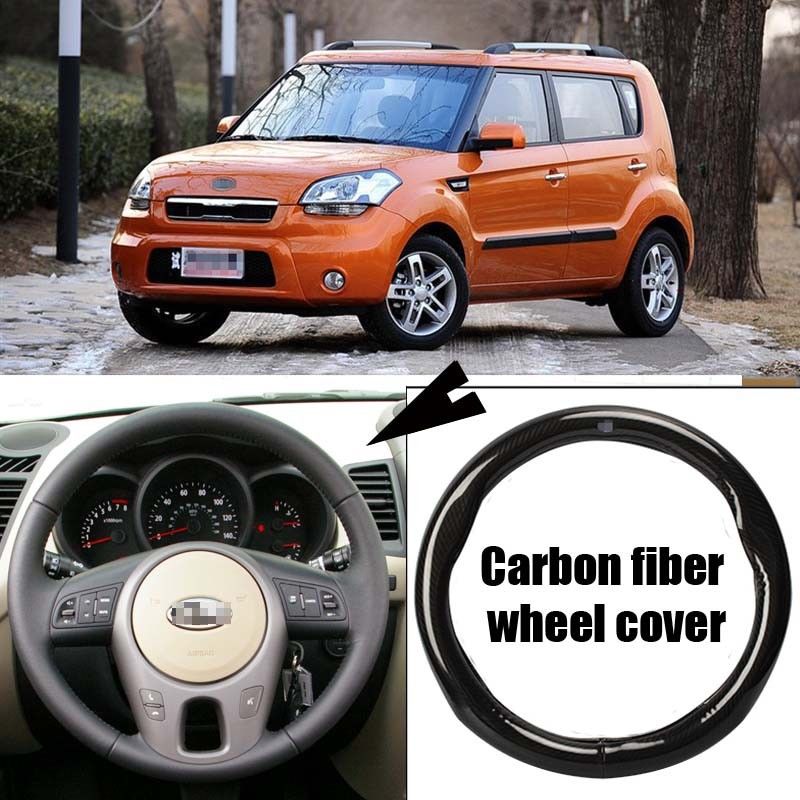 For Kia Soul Car Carbon Fiber Leather Steering Wheel Cover Sport Racing Black