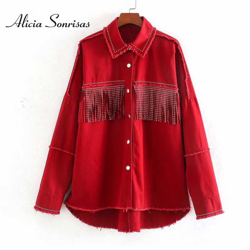 2020 Women Spring Fringed Denim Jacket Retro Tassels Rivets Oversized Beading Jeans Jacket Loose Red Army Green Outerwear, Black;brown
2020 Women Spring Fringed Denim Jacket Retro Tassels Rivets Oversized Beading Jeans Jacket Loose Red Army Green Outerwear, Black;brown