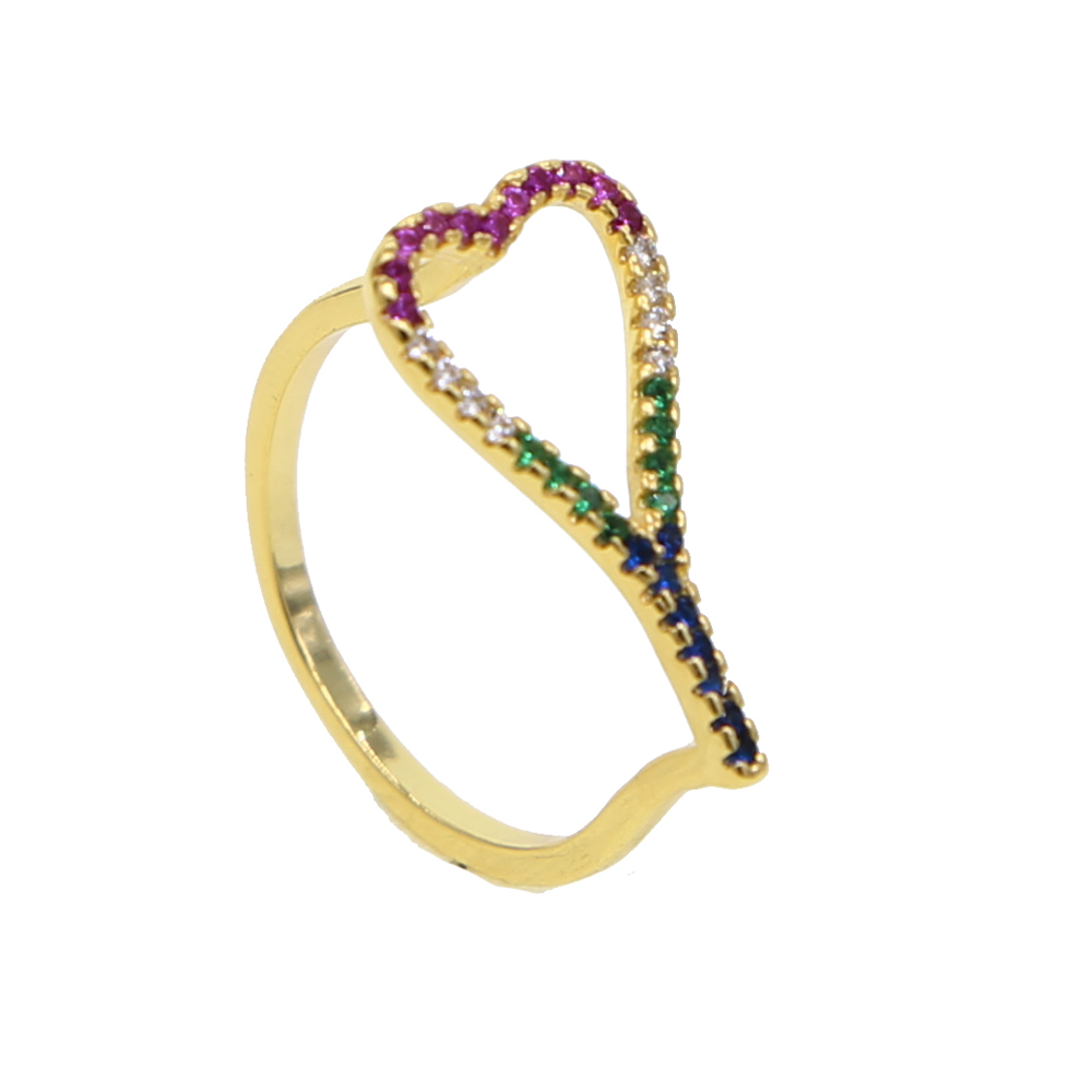 2019 colourful clear cz hollow heart ring for women lover valentines gift Gold color fashion finger jewelry trendy heart design
