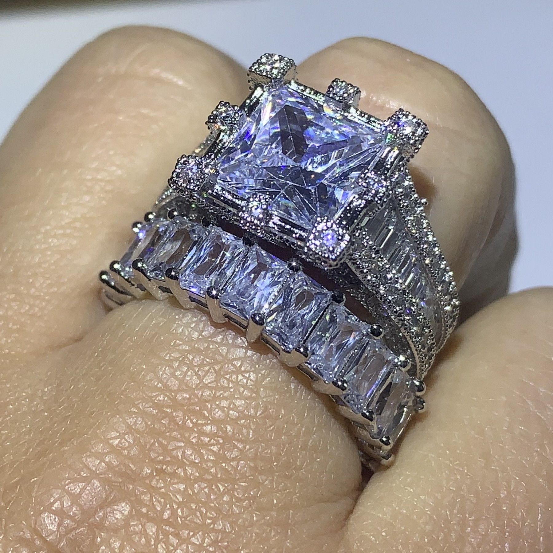 Choucong Brand New Vintage Fashion Jewelry 925 Sterling Silver Princess Cut White Topaz CZ Diamond Women Wedding Bridal Ring Set Gift