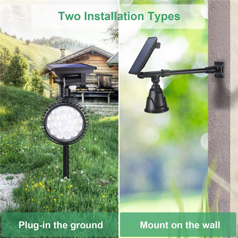 Solar Lawn Lamp Latest 18 LED Spotlights Motion Sensor Security Light Auto On/Off Wall Lighting for Garden Yard Pathway Driveway Pool