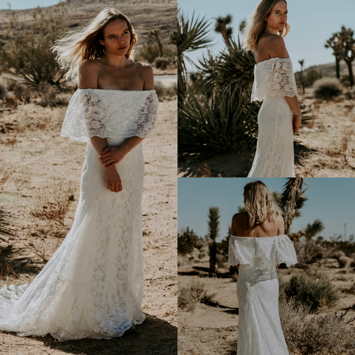 2019 Bohemia Wedding Dresses Off The Shoulder Sweep Train Full Lace Boho Bridal Gowns Beach Sweep Train Mermaid Wedding Dress Country Style