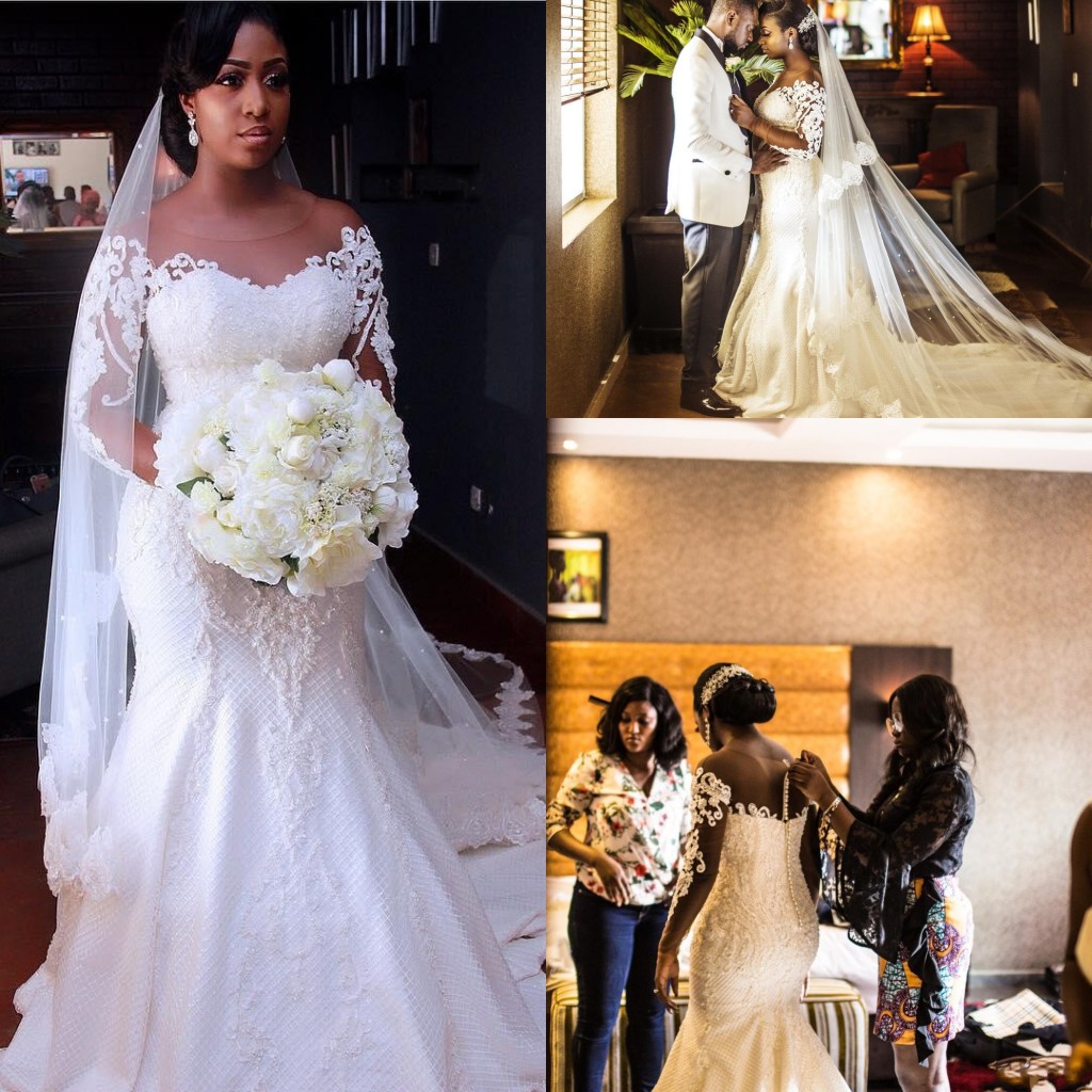 New Sexy Arabic Long Sleeves Mermaid Wedding Dresses Scoop Neck Lace Appliques Crystal Beads Sexy Court Train Formal Plus Size Bridal Gowns, Ivory 
New Sexy Arabic Long Sleeves Mermaid Wedding Dresses Scoop Neck Lace Appliques Crystal Beads Sexy Court Train Formal Plus Size Bridal Gowns, Ivory