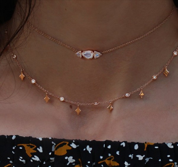 uneven stome triple geometric triangle cz moonstone necklace 925 sterling silver women jeweelry