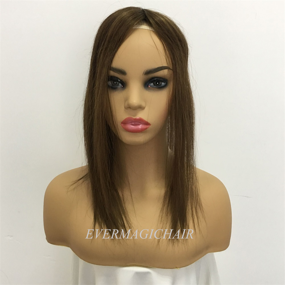 Toupee Hairpiece For Women Brazilian Virgin Hair Straight Human Hair 4x5inch Silk Base Clip In Human Hair Extension 4# Brown Colo
