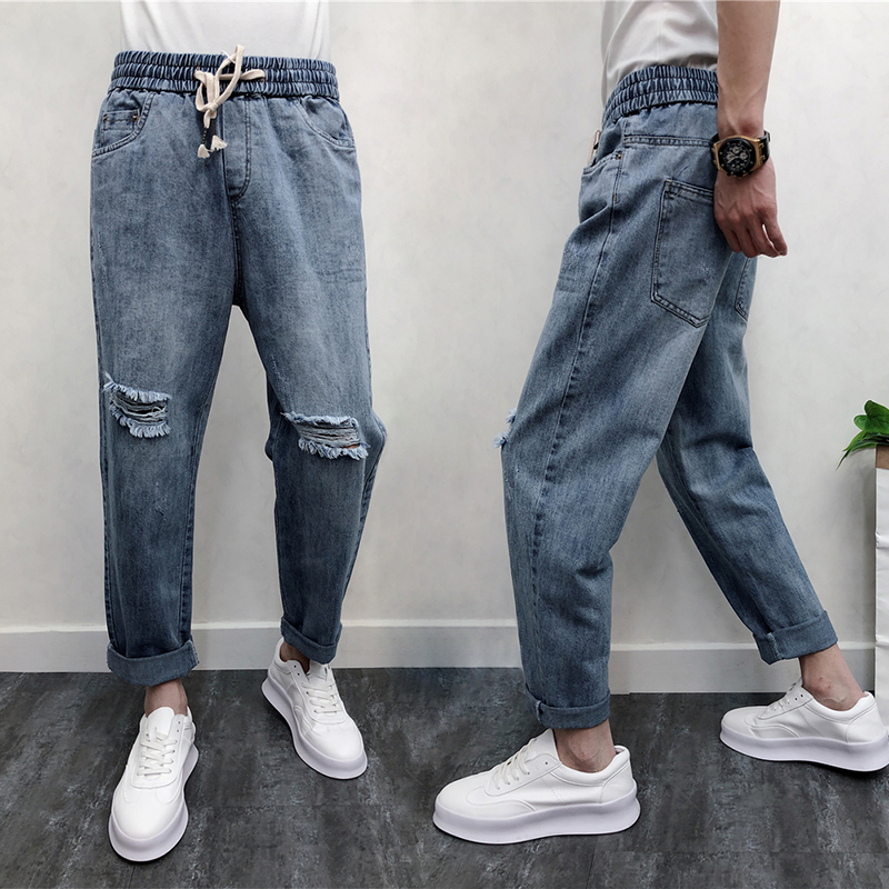 Men Straight Jeans Blue Big Crotch Denim Harem Pants Drawstring Mid Waist Distressed Ripped Hole Trousers Fashion Streetwear
Men Straight Jeans Blue Big Crotch Denim Harem Pants Drawstring Mid Waist Distressed Ripped Hole Trousers Fashion Streetwear
