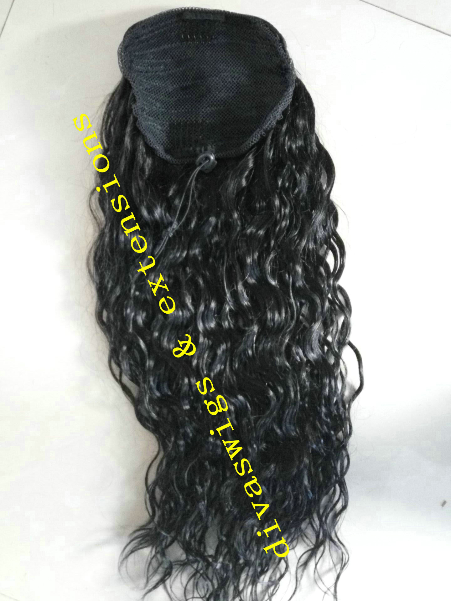 Wet wavy black weave ponytail hair extension brazilian remy pony tail hair piece Clip on drawstring pony tail natural hair dye free