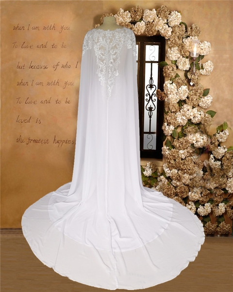 2020 Modern Applques Mermaid Wedding Dress with Cape Chiffon Wrap Sparkly Lace Trumpet Chic Bridal Gowns vestido de noiva Custom Made