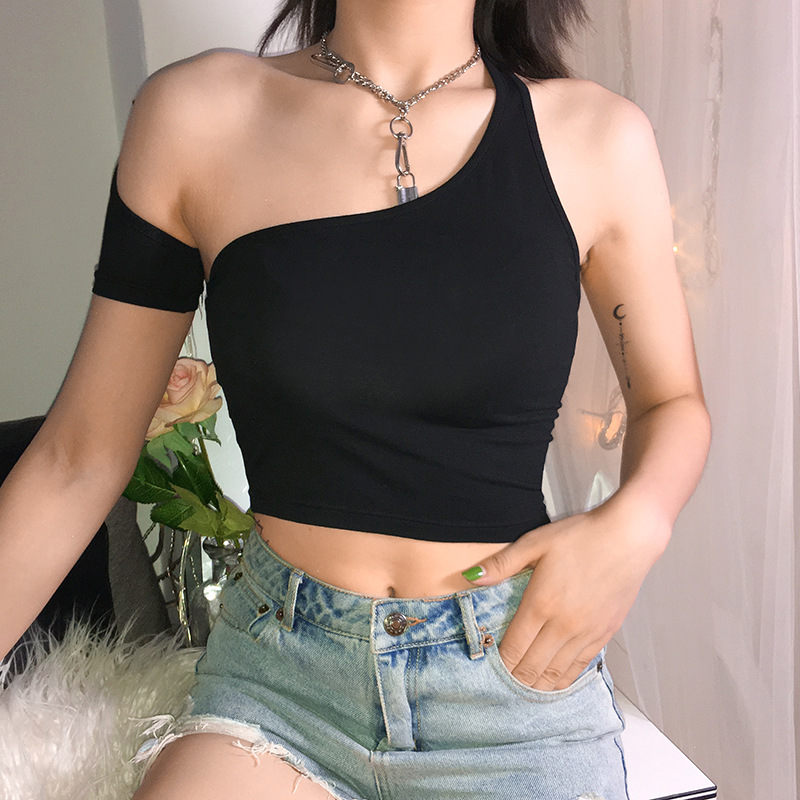 Europe and the United States summer explosion models vest sexy solid color one-shoulder sling base shirt women, Black
Europe and the United States summer explosion models vest sexy solid color one-shoulder sling base shirt women, Black