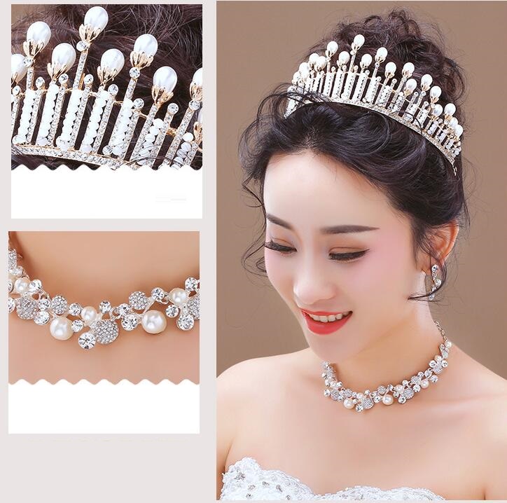 Bridal Jewelry valentine's day gift bride accessories set for Wedding decorations necklace earrings and a crown set