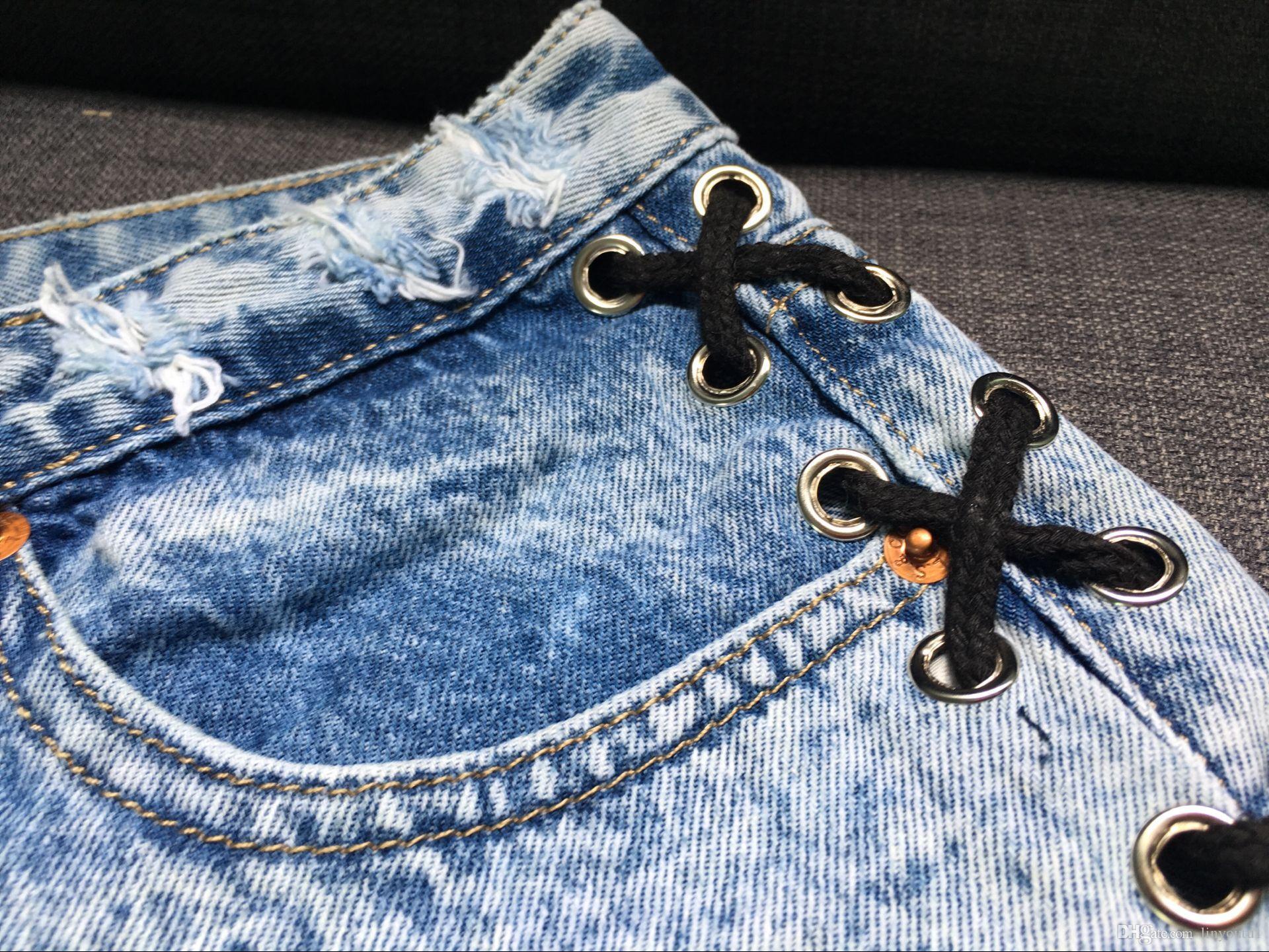 2020 Summer Denim Shorts Women Feminino Ripped High Waist Mini Shorts Solid tassel Hole Short Women Sexy Bandage Jeans