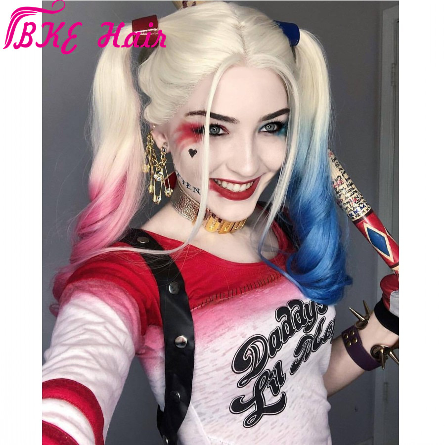 Perruques long Blonde Ombre Blue/ Pink Wigs Synthetic Lace Front Wig for white women Heat Resistant Hair full wig Cosplay Party Hairstyle
