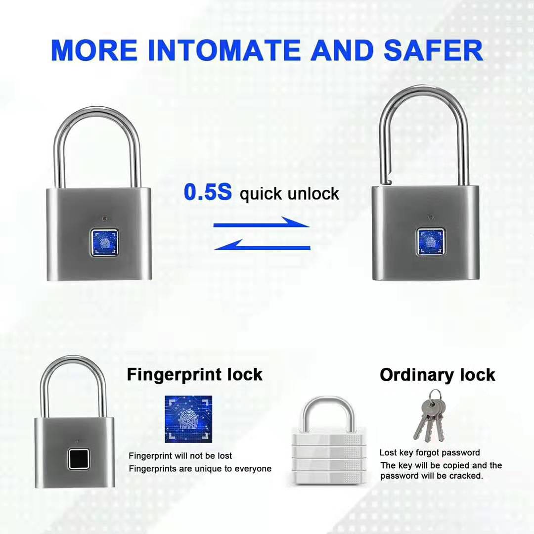 O10 Keyless USB rechargeable door lock fingerprint smart quick unlock Zinc alloy metal IP65 Waterproof Door ggage Case L