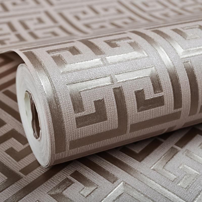 Contemporary Modern Geometric Wallpaper Neutral Greek Key Design PVC Wall Paper for Bedroom 0.53m x 10m Roll Gold on White