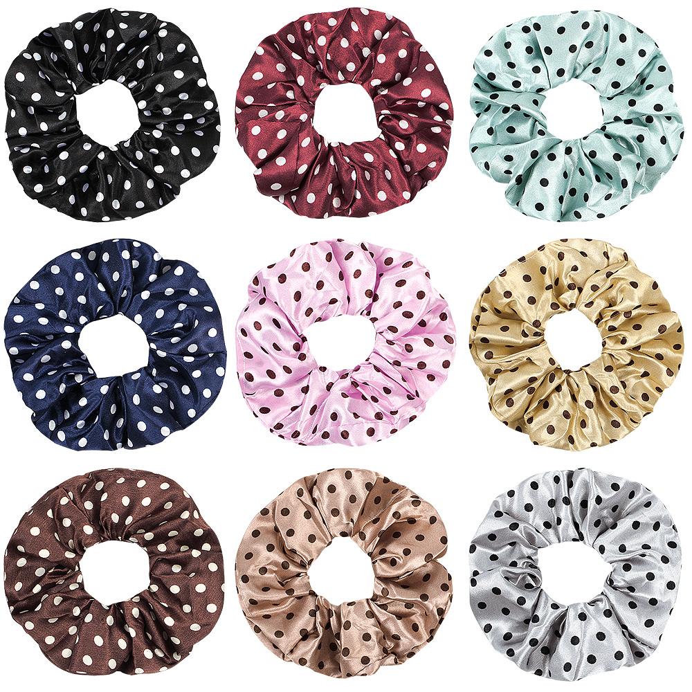 Scrunchie Stretch Headband Scrunchies Women Elegant Polka Dot Satin Elastic Hair Bands Tie Scrunchie Ponytail Holder Hair Accessories 1015C