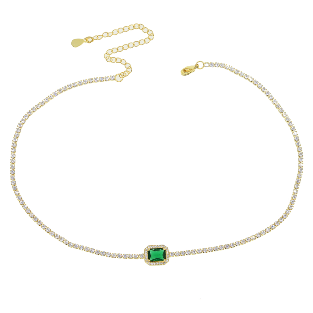 rainbow cz 32+8cm choker necklace for lady women trendy jewelry delicate thin cz tennis chain birthstone diamond fashion jewelry