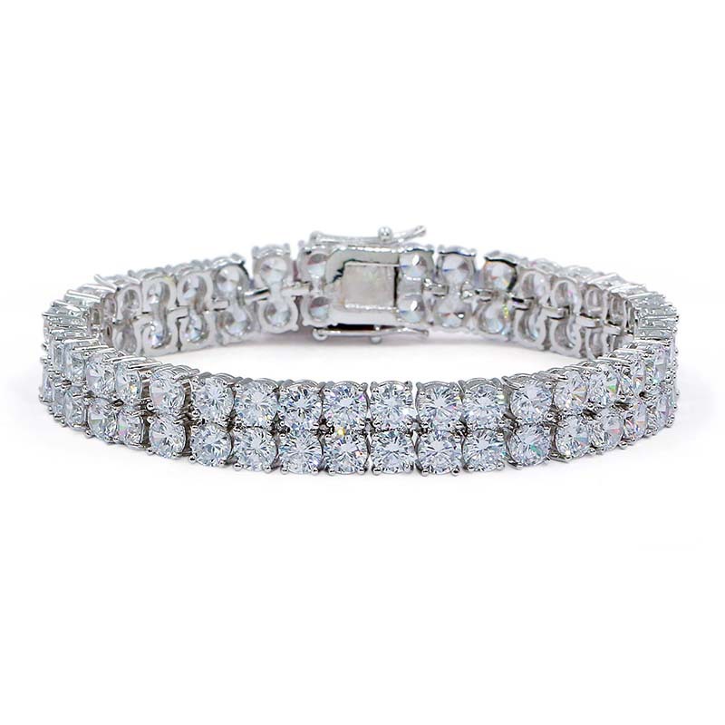 Hip Hop White Zircon Bling Double Layers Tennis Bracelet 18k Real Gold Plated Women Bangle