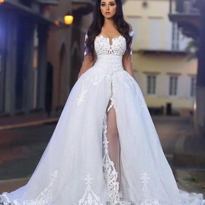 Newest Plus Size Wedding Dresses with Long Sleeves Country Style Lace Appliques Off the Shoulder Bridal Gowns, Daffodil
Newest Plus Size Wedding Dresses with Long Sleeves Country Style Lace Appliques Off the Shoulder Bridal Gowns, Daffodil