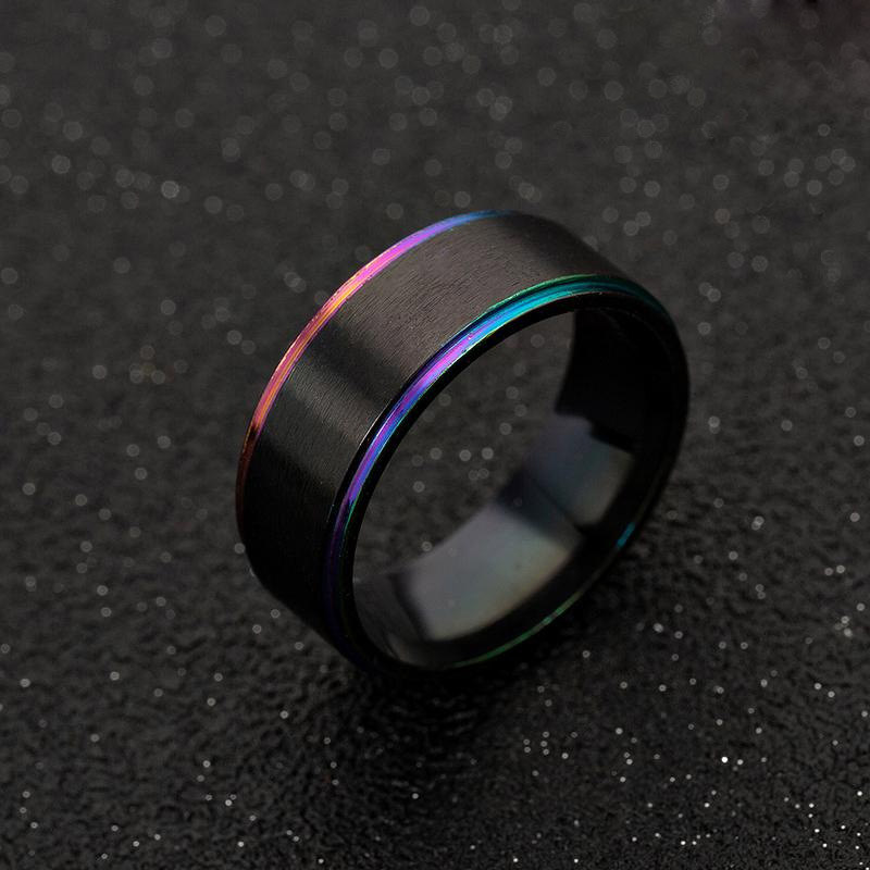 Rainbow Gold Side Brush Ring band Black Stainless Steel Wed Rings Fashion designer Jewelry for Women Men Gift Will and Sandy