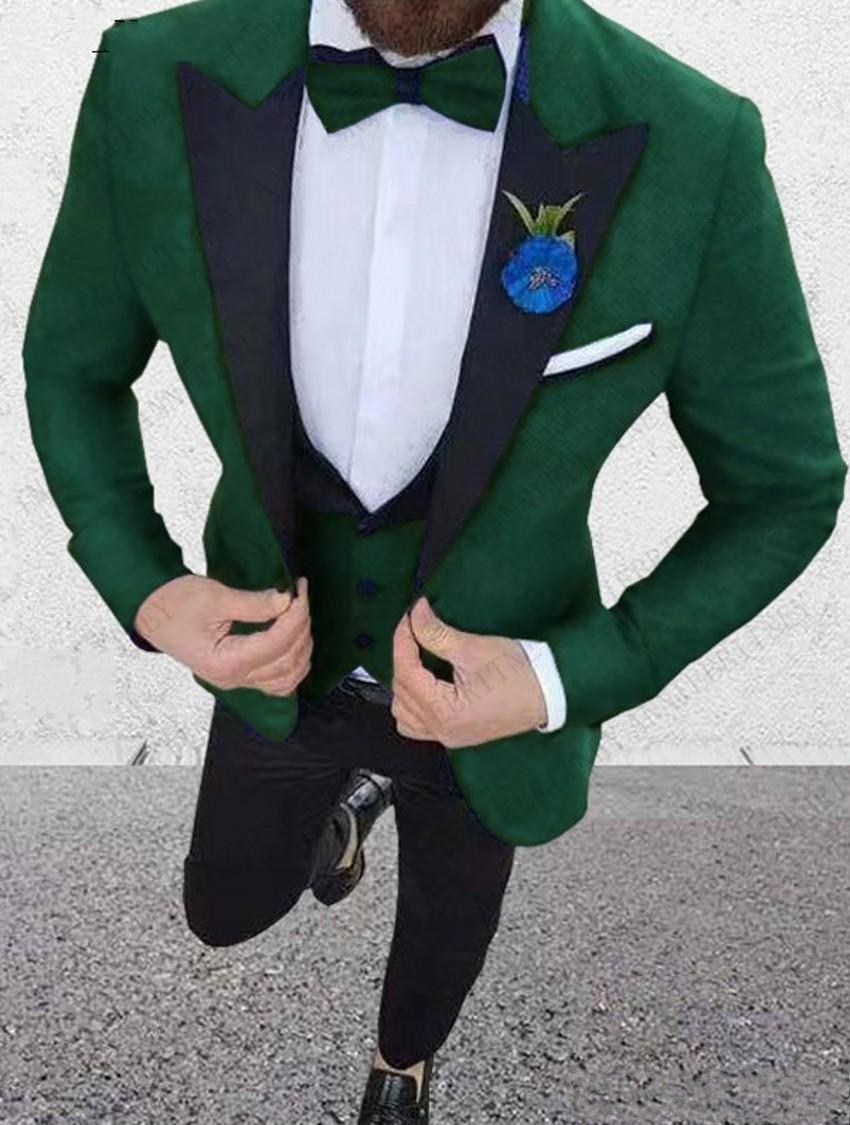 Popular One Button Blue Groom Tuxedos Peak Lapel Groomsmen Mens Suits Wedding/Prom/Dinner Blazer (Jacket+Pants+Vest+Tie) K291