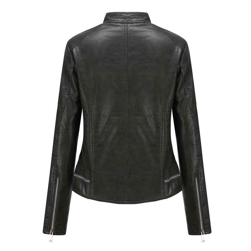 Women Leather Jacket Slim Vintage Matte Leather Coat Wool Inner Winter Suede Stand Collar Motor Biker Outerwear Jacket Fashion