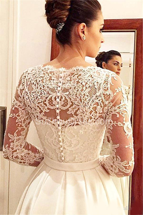 Vintage 2020 New Arrival Wedding Dresses Robe de marriage V Neck Lace Applique Long Sleeves Sweep Train Wedding Dress Bridal Gowns