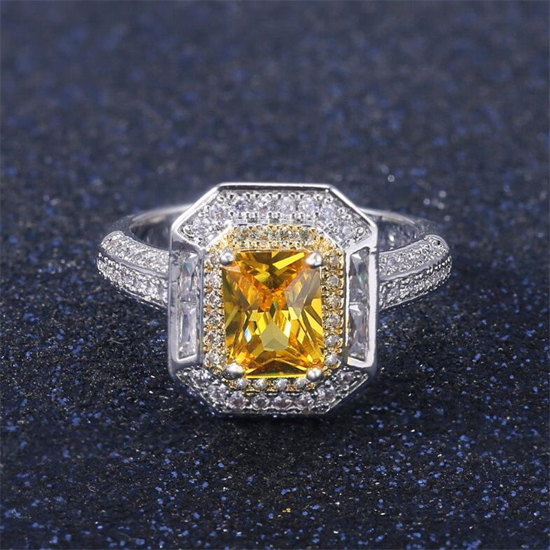 Victoria Wieck Luxury Jewelry 925 Sterling Silver Princess Cut Yellow Topaz CZ Diamond Gemstones Party Eternity Women Wedding Bridal Ring