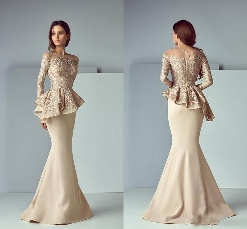 Mother Of The Bride Dresses Jewel Neck Mermaid Illusion Long Sleeves Lace Appliques Peplum Wedding Guest Gowns Plus Size Mothers Gowns
Mother Of The Bride Dresses Jewel Neck Mermaid Illusion Long Sleeves Lace Appliques Peplum Wedding Guest Gowns Plus Size Mothers Gowns