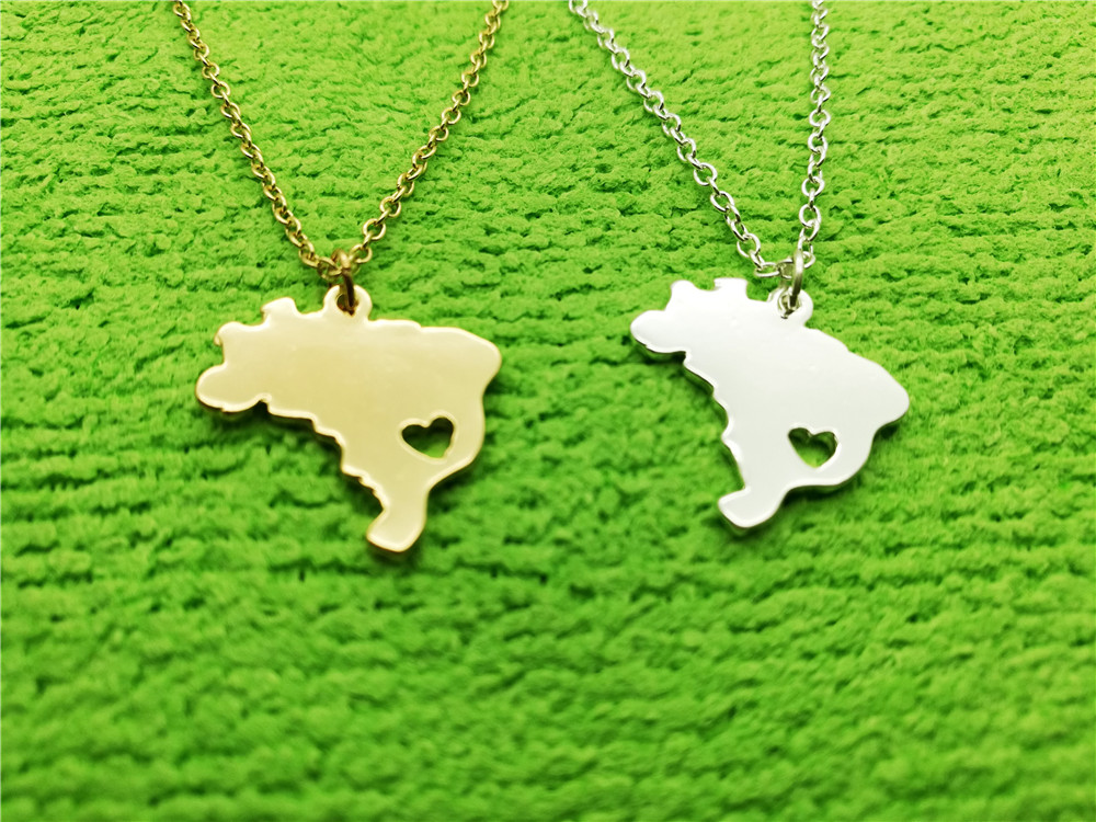 South America Country Map Brazil Necklace Charm Pendant Brazilian Brasil Pride I Heart Love Sao Paulo City Necklaces for Souvenir Gift