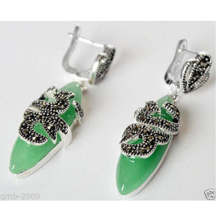 Other Fashion Jewelry VINTAGE 925 STERLING SILVER NATURAL GREEN Quartzite Stone MARCASITE EARRINGS
Other Fashion Jewelry VINTAGE 925 STERLING SILVER NATURAL GREEN Quartzite Stone MARCASITE EARRINGS