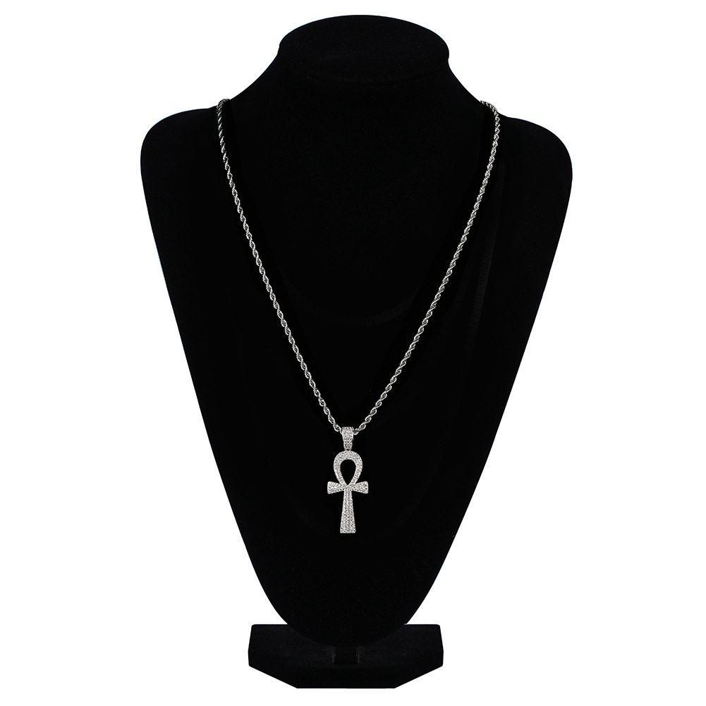 Hip Hop Cross Key Shape Pendants Necklace Jewelry Copper Bling Diamond Stone 18k Gold Plated Jewelry Women/Men