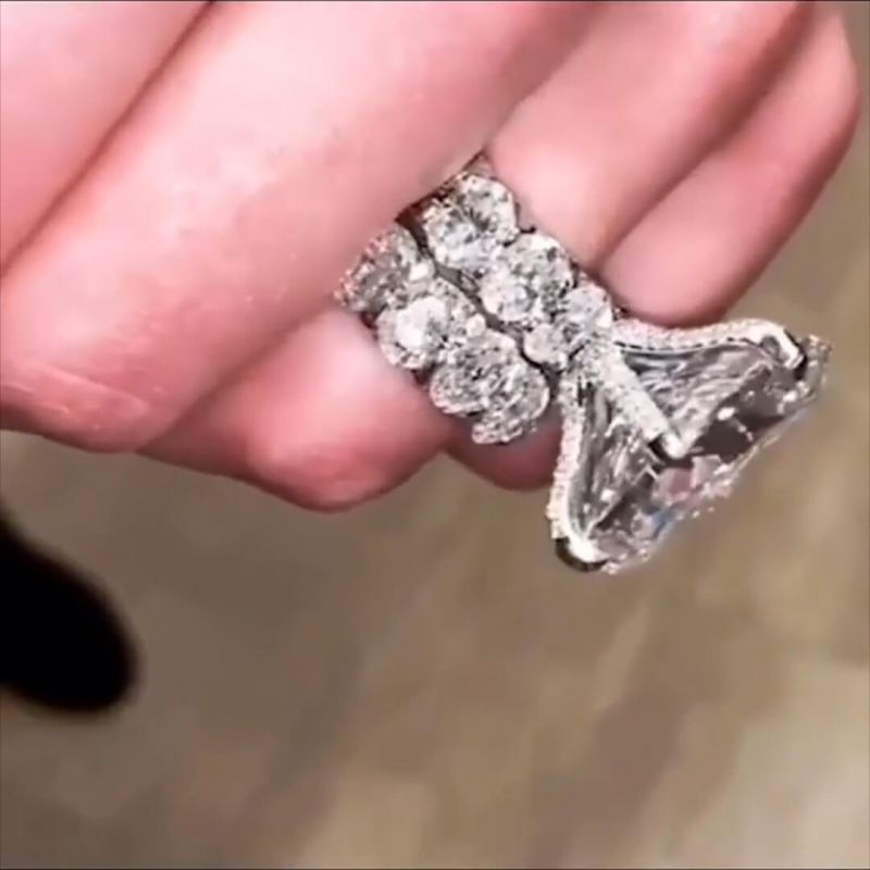 New Sparkling Vintage Jewelry Couple Rings Sterling Sier Big Oval Cut White Topaz CZ Dia Women Wedding Bridal Ring Set Gift