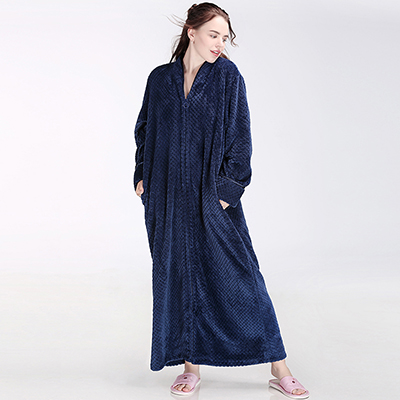 New Women Men Extra Long Winter Warm Bathrobe Plus Size Pregnant Zipper Bath Robe Luxury Soft Grid Flannel Thermal Dressing Gown