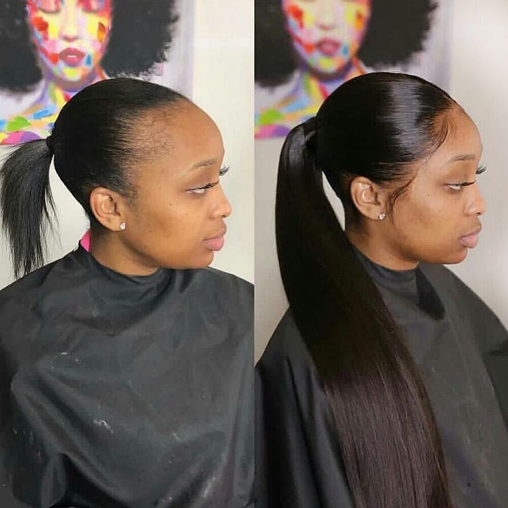 Human hair pony tail fake ponytail horsetail real hair sleek silky straight tail for black women color 1b