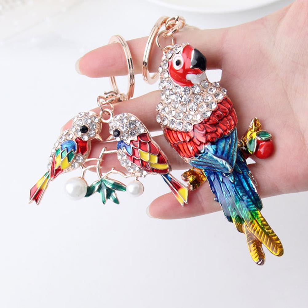 10Pcs/lot Keychain Creative Fashion Rhinestone Bird And Parrot Crystal Pendant Keyring Chain Key Ring Holder For Cars Backpack Handbag