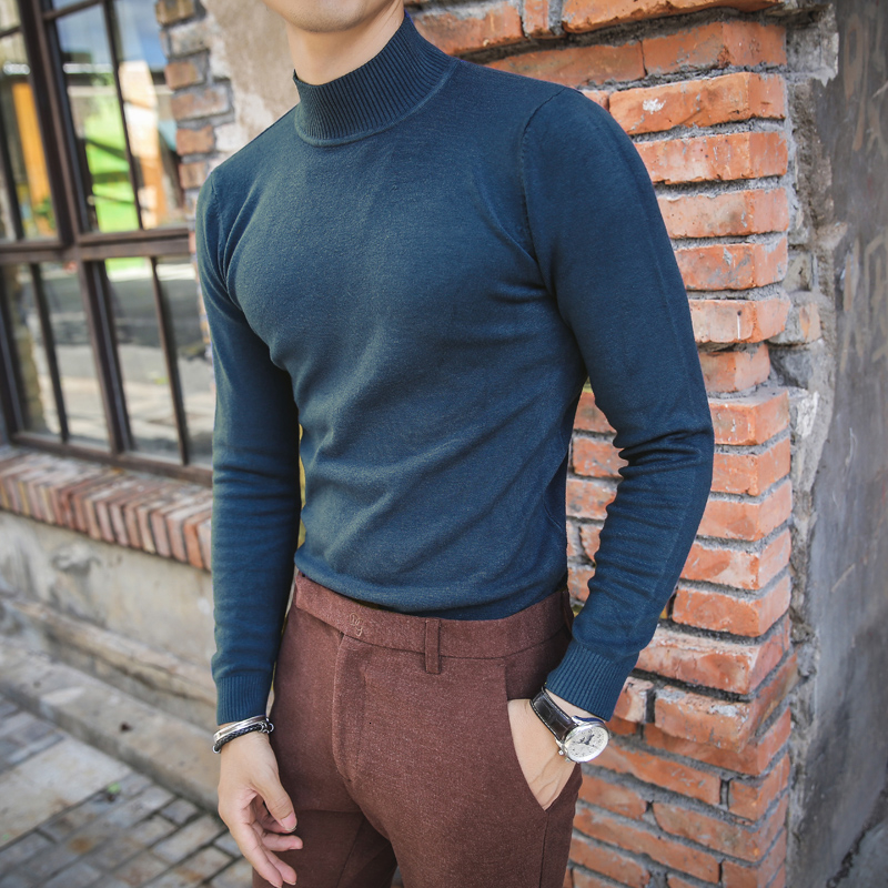 Fashion-2019 High-grade cashmere Winter Thick Warm Sweater Men Turtleneck Mens Sweaters Slim Fit Pullover Men Knitwear Double collar