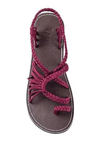 Hot Sale-2018 Summer Women Hot Ring-Toe Cross Ankle Braid Strap Beach Sandals Boho Flat Shoes Flippers 35 - 44