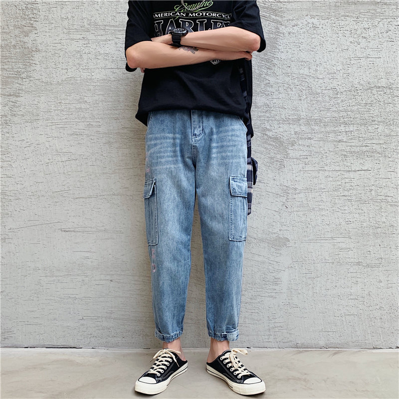 Straight denim jeans men' 2020 spring and autumn Retro embroidery loose students wild Hong Kong style fall wide legs trousers, Blue
Straight denim jeans men' 2020 spring and autumn Retro embroidery loose students wild Hong Kong style fall wide legs trousers, Blue