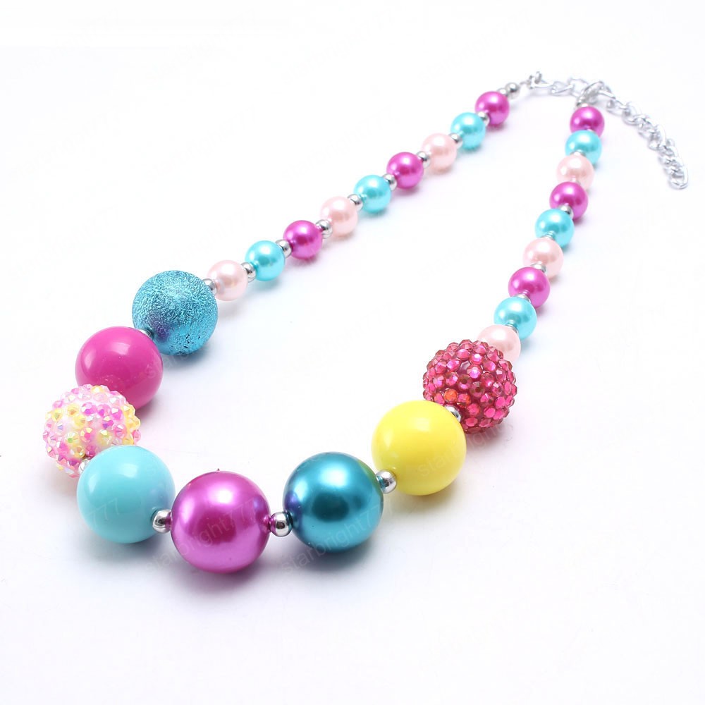 Fashion Spring Colorful Kids Girls Chunky Beads Necklace Baby Girls Bubblegum Beads Necklace Charm Chunky Jewelry Gift