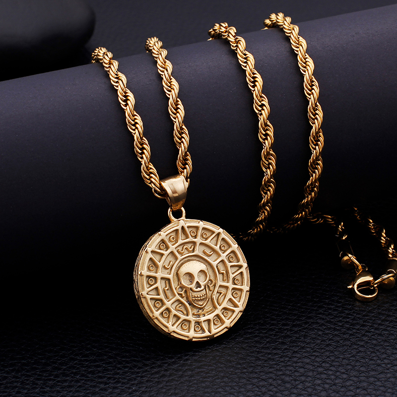 Hip Hop Skeleton Pattern Pendants Necklace Cool Men Punk 316L Stainless Steel 18K Gold Plated Jewelry
