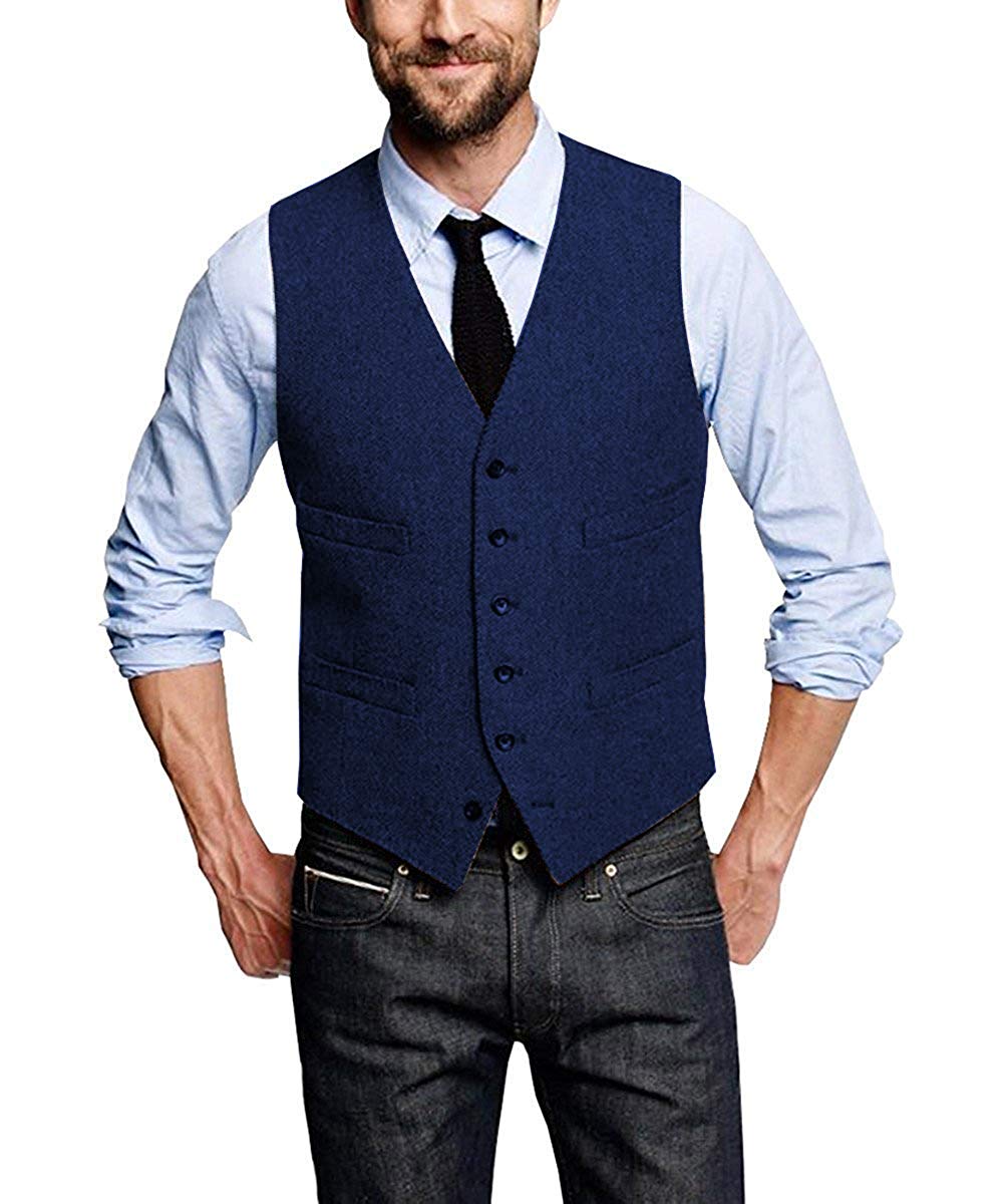 2020 New Groom Vests Attire For Wedding Groomsmen Wool Herringbone Tweed Slim Fit Mens Suit Vest Farm Prom Dress Waistcoat 10 Colors 228